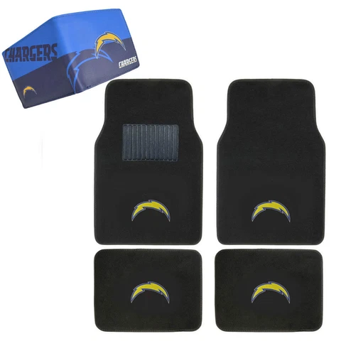 NFL Los Angeles Chargers Car Truck Carpet Floor Mats & Synthetic Leather Wallet Cover