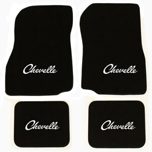 NEW! 1968 - 1972 CHEVELLE Floor Mats Black Carpet Embroidered Silver Logo All 4