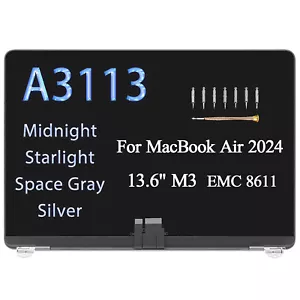 A3113 for MacBook Air 13.6" 2024 M3 LCD Screen Replacement Display Assembly A++ - Picture 1 of 10