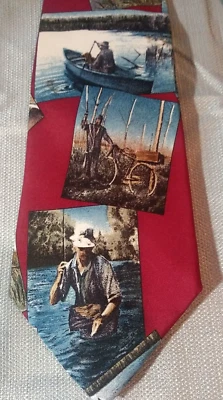 Галстук Eddie Bauer Outdoor Outfitter для рыбалки катания на лодке сшитый вручную полностью шелковый сделано в США - Изображение 1 из 4