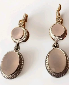 Sterling Silver Pink. Stone Dangle Earrings - Picture 1 of 3
