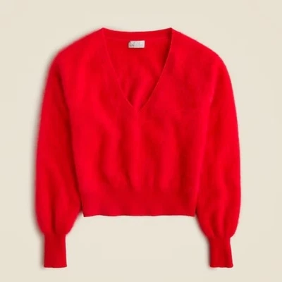 Nuevo J. Crew Talla XS o Mediana Cepillado Cachemira Relajado Recortado Cuello en V en Rojo $168 Foto 1 de 4
