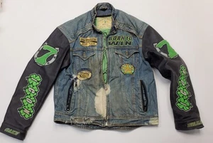 Icon 7 Moto Strongarm Jacket Denim Leather Padded Biker Jacket LARGE Distressed - Picture 1 of 24