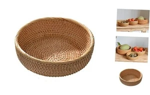 Natural Hand Woven Rattan Fruit Baskets Round Rattan Serving Tray Decorative - Picture 1 of 8