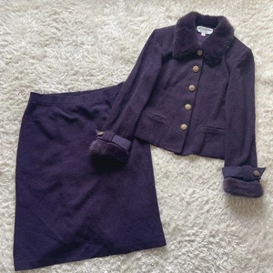St. John Tweed Skirt Suit with Mink Fur Collar Purple 6/L Used - Picture 1 of 13