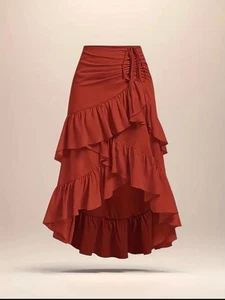 Boho Skirt Tiered Ruffle Long Maxi Hi-Lo Rodeo Festival A-line Maxi Skirts - Picture 1 of 5