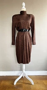 Vintage 80s Ronnie Heller MJ Brown & Black Cheetah Pattern Dress, Size 8 - Picture 1 of 20