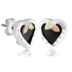 Sterling Silver Heart Earrings with Lab-Created Onyx - Picture 1 of 1