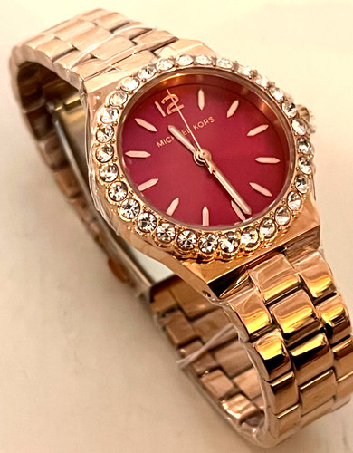Orologio Michael Kors MK7396 Lennox analogico quadrante rosa tono oro rosa nuovo con etichette G Box $275