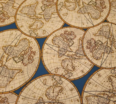 High Seas BTY Currier & Ives Quilting Treasures Navigation Map Globe - Image 1 of 3
