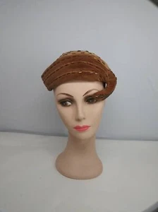 Vintage 1950s Beatrice asymmetric hat / fifties velvet beaded hat - Picture 1 of 7