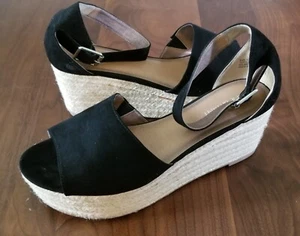 Lane Bryant Women's Size 10 Wide Black Espadrille Platform Heels Shoes Sandals - Picture 1 of 7