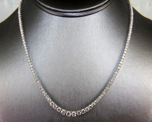 Natural Round Diamond Tennis Graduated Lady's Necklace 18K White Gold 8.11Ct - Picture 1 of 7