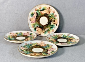 Vintage Lot 4 Capodimonte Decorative Plates Floral 3D Raised Relief Italy 7" - Picture 1 of 10