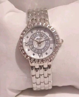 GENOA Mother Of Pearl Womens Silver Tone Link Bracelet Band Original Box - Image 1 of 4