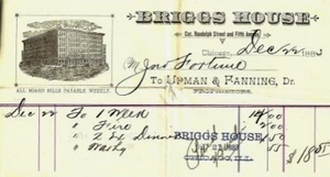 VIÑETA BILLHEAD BRIGGS HOUSE CHICAGO IL 1883 UPMAN ABANNING ROOM TABLERO RECIBO - Imagen 1 de 1