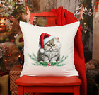 Christmas Cat Cushion Cover, Persian Cat Xmas Pillowcase, Cat lover gift, UK