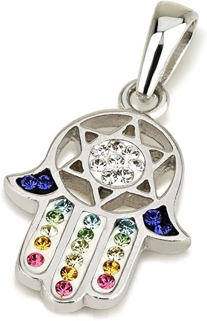 Ciondolo Hamsa in argento sterling con pietre preziose cristalli magen david ... - Immagine 1 di 1
