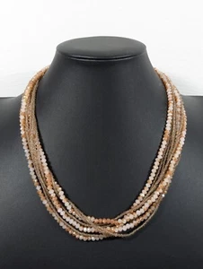 Boho Beachy Coastal Beige Brown Glass Faceted Bead Multi Magnetic Clasp Necklace - Picture 1 of 10
