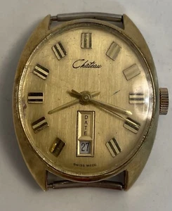 VINTAGE CHATEAU HERREN ARMBANDUHR KALENDER DATUM GOLDTON FUNKTIONIERT SCHWEIZ - Bild 1 von 8