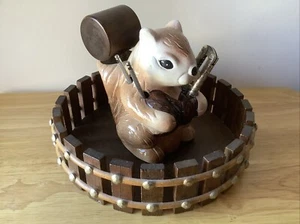 Vintage Nutcracker Ceramic Squirrel and Wooden Bowl with Tools 70s - Picture 1 of 18