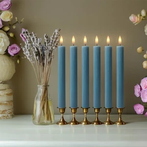 10" Fluted Ribbed LED Blue Grooved Pillar Candles Remote & 24h Timer Memory - Picture 1 of 12