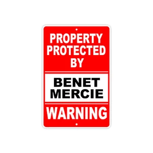 Property Protected By BENET MERCIE Gun Pistol Rifle Warning Ammo Aluminum Sign - Imagen 1 de 1