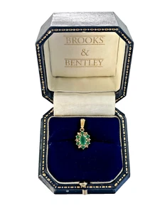 1990 Emerald and Diamond Pendant 9ct Gold Diamond and Emerald Vintage Pendant - Picture 1 of 15