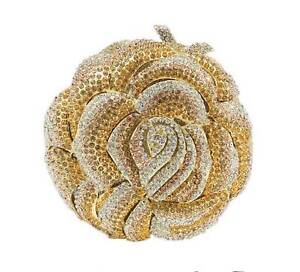 Gold Rose petal rhinestone clutch, Bridal wedding clutch, Floral rhinestone