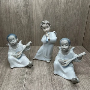 Lladro Angel Figurines Flute & Lute Musicians Porcelain Cherub Set of 3 White - Picture 1 of 19