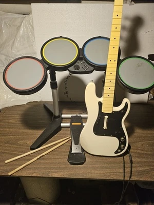 Playstation PS3 PS4 PS2 Rock Band Bundle Guitar Hero Drums Pedal Guitar Sticks - Image 1 of 4