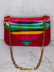 J.Renne 1980s RED multi Colored Purse Gold Brass Chain As Is Plz Read Descriptio - Picture 1 of 24