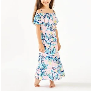 Lilly Pulitzer Girls Seraphina Dress Pink Chasing The Sun $98 Size S Maxi Match - Picture 1 of 4