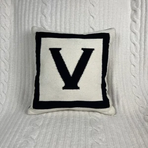 Jonathan Adler Black & White Throw Pillow - Letter Initial V 16"x 16" - Picture 1 of 3