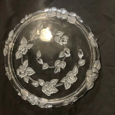 VTG Bella Rosa Mikasa Elegant Glass Cake Plate Serving Platter with Rose Design - Image 1 of 4
