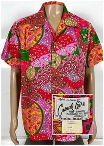 True Vintage 1960s Neon Casual Ceire Golfwang Style Floral Hawaiian Shirt Large - Picture 1 of 16