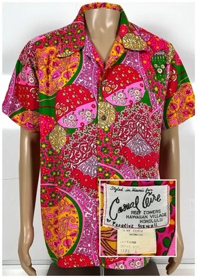 True Vintage 1960s Neon Casual Ceire Golfwang Style Floral Hawaiian Shirt Large - Image 1 of 4