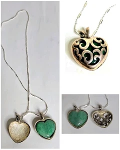 Medallón colgante interior corazón filagree plata esterlina 925 de colección con corazón de jade Italia - Imagen 1 de 14