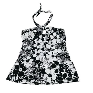 Sand N Sun Tropical Halter Tankini Size XL Black White Floral Padded Beach NWOT - Picture 1 of 7