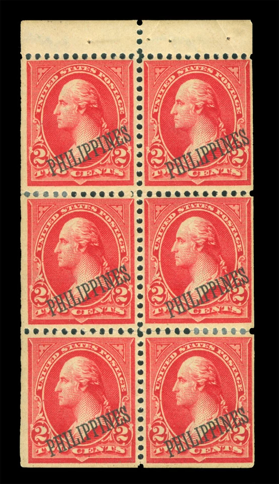 US PHILIPPINES 1900 Washington 2c red Type IV - Booklet pane  Scott 214b mint MH - Image 1 of 2