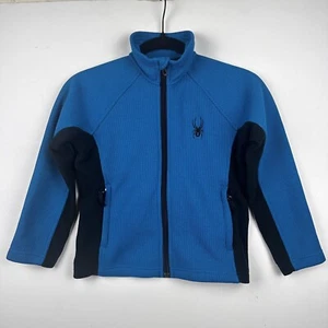 Spyder Constant Full Zip Stryke Jacket Fleece Waffle Blue Black Boys Youth S 7/8 - Picture 1 of 16