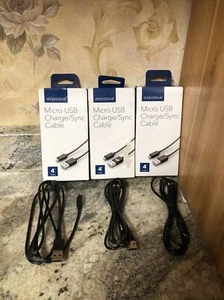 Insignia 4' Micro USB Charge & Sync Cable Black NS-MCDT2 Lot Of 3 - Picture 1 of 6