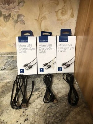 Insignia 4' Micro USB Charge & Sync Cable Black NS-MCDT2 Lot Of 3 - Image 1 of 4