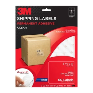 3M Klar Versandetiketten 3-1/3 x 4 Permanent Quick Lift Tintenstrahl 60 Stück 13500-U - Bild 1 von 2