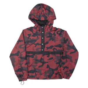GUESS Womens Anorak Jacket Red Hooded Camouflage S - Picture 1 of 6
