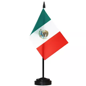 ANLEY Mexico Deluxe Desk Flag Set - 6 x 4 Inch Miniature Mexican Desktop Flag - Picture 1 of 7