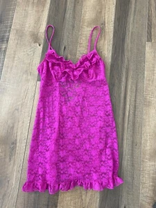 In Bloom Jonquil Fuchsia Pink Heartbreaker Babydoll Chemise Sexy Lingerie Sz S - Picture 1 of 3