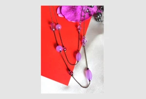 Damen Esprit Modeschmuck Halskette Kette lang m flieder farbenen Schmuck Steine - Bild 1 von 3