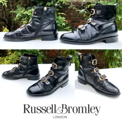 Russell & Bromley STRIKER Biker Leather Buckle Ankle Boots 40.5 UK 7.5 RRP £345 - Image 1 of 4