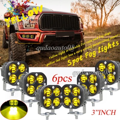 Fit Ford 17-2023 F150 SVT Raptor 6PCS 3INCH Yellow lamp LED Spot Beam Fog Lights - Image 1 of 4